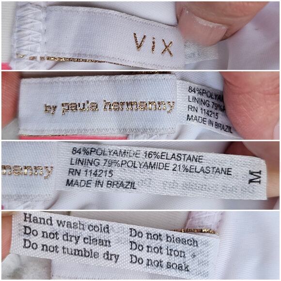 Triangle Bikini Top Pink White Wide Stripe VIX Size M Halter Tie Swim Beach - Picture 4 of 8